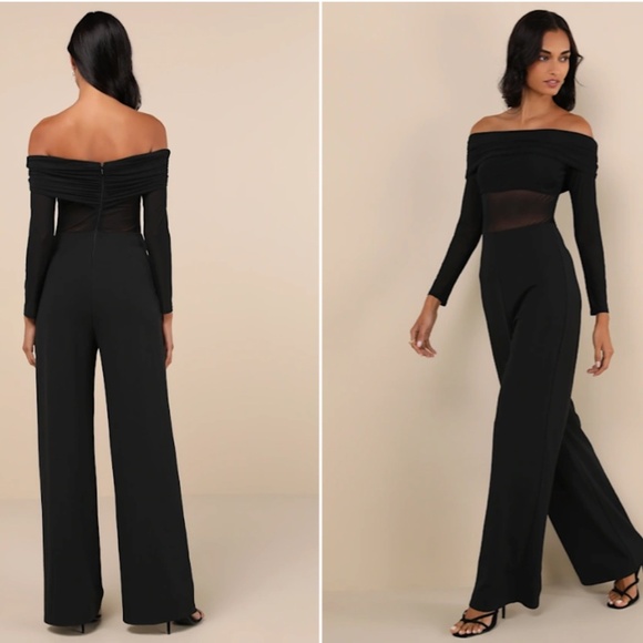 LULU's Wedding Formal Sexy Elegant Classy Off the Shoulder Long Sleeve Pantsuit - Picture 4 of 5